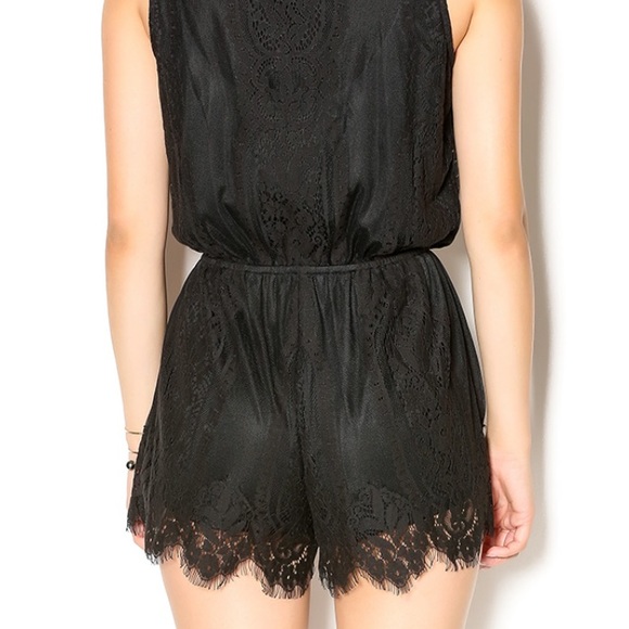 Blu Pepper Black Lace Romper, deep V. size small. - Picture 2 of 5